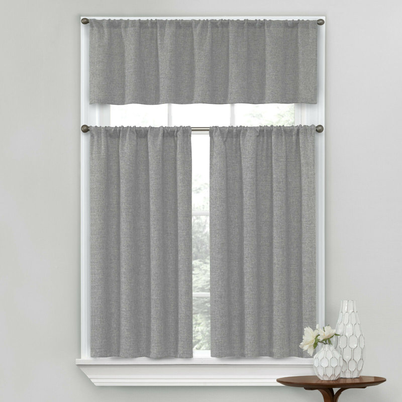 Andressa Complete Textured Café 56" Kitchen Curtain, Gray