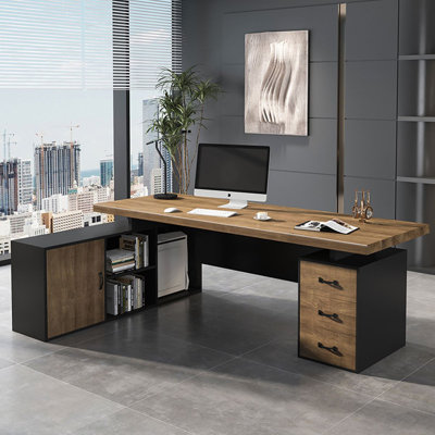 Burlywood L-Shaped Solid Wood with 3 drawers writing desk