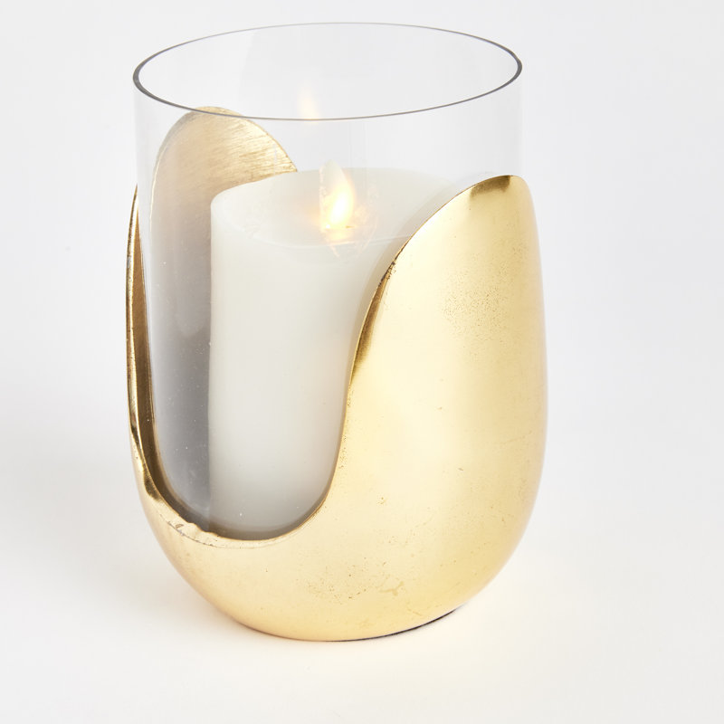 Hurricane de table en verre, Or, H 7 po x l 5,5 po x P 5,5 po