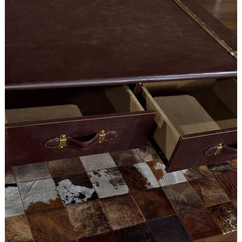 Table basse vintage en cuir huilé, Brun