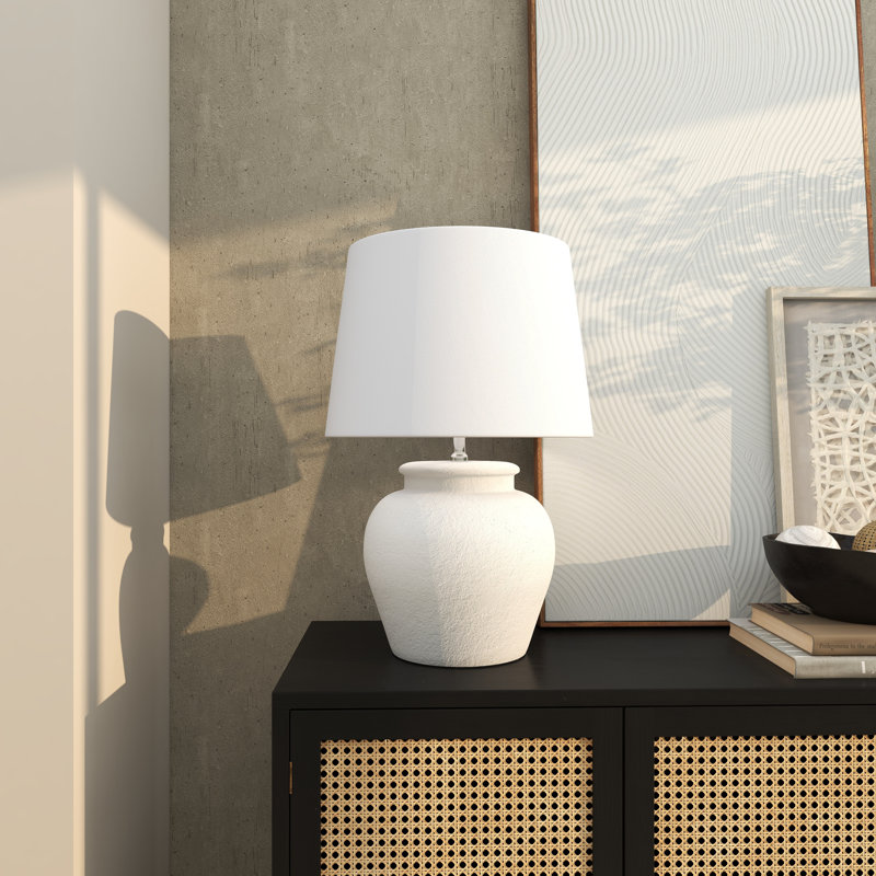 Frasilus Cement Stone Pot Inspired White Table Lamp with Textured Exterior