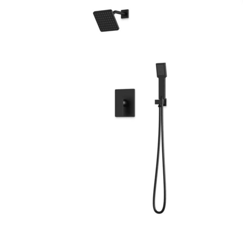 Square 2-Way Pressure Balance Shower Trim Kit With Hand Held Shower Brushed Nickel, Matte Black