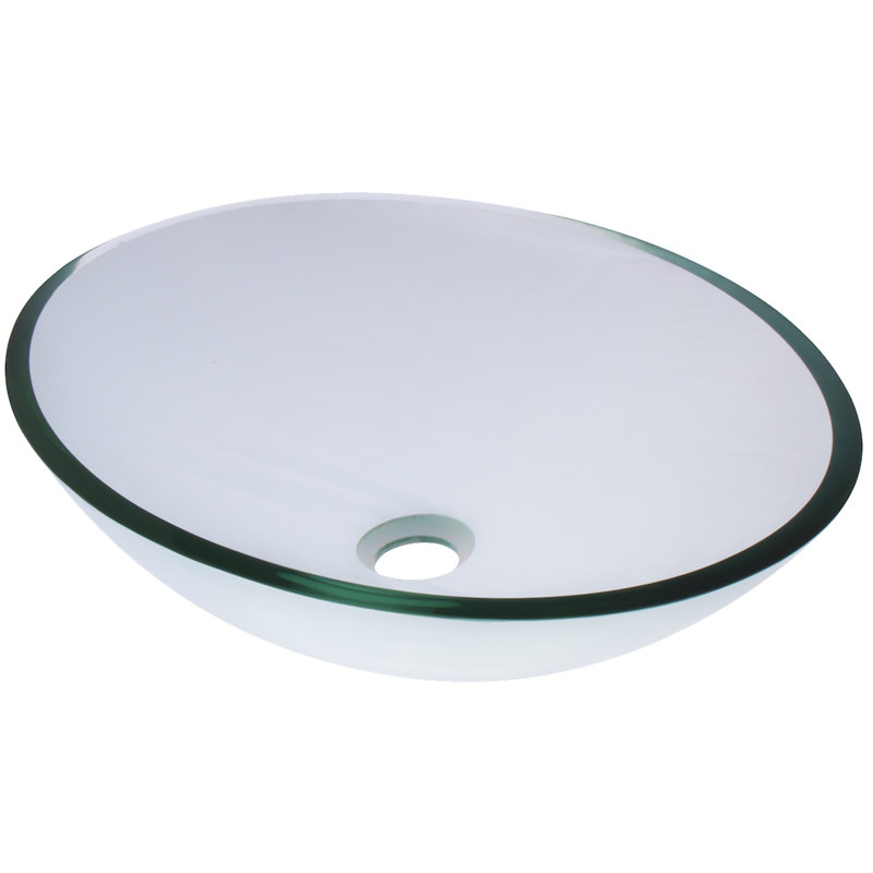 Novatto 15'' Clear Glass Oval Bathroom Sink, Chrome