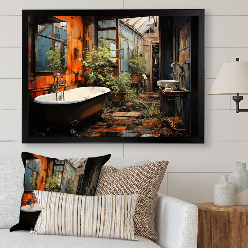 Salle de bain Urban Oasis I - Art mural de salle de bain, H 34 po x l 44 po x P 1,5 po, Cadre simple noir