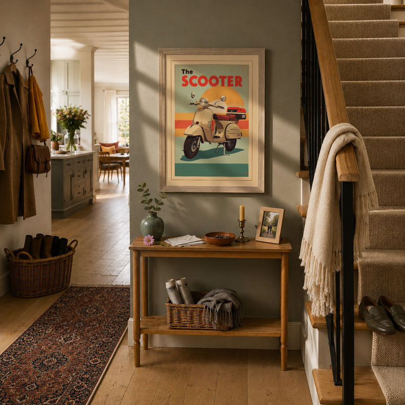 The Scooter Retro - Framed Print, A1 - 84.1 x 59.4 cm, Oak