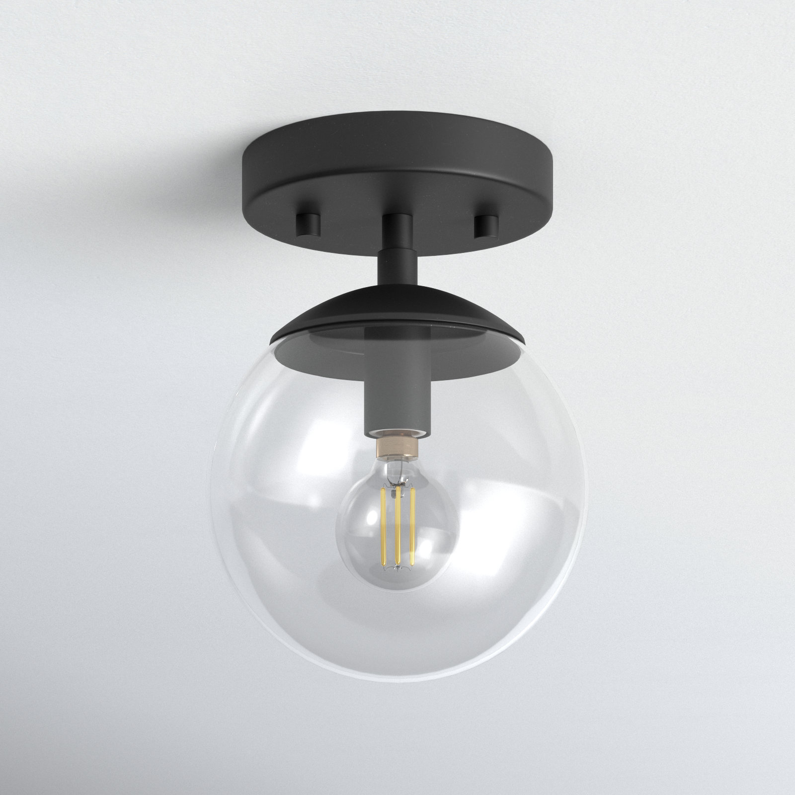 Single Light Glass Flush Mount, Matte Black