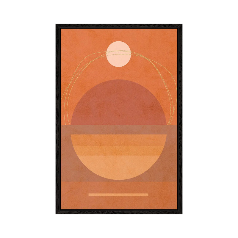 Midmod Geo VI Terracotta Moon & Sun - Print on Canvas, Black Framed, 101.6 cm H x 66.04 cm W