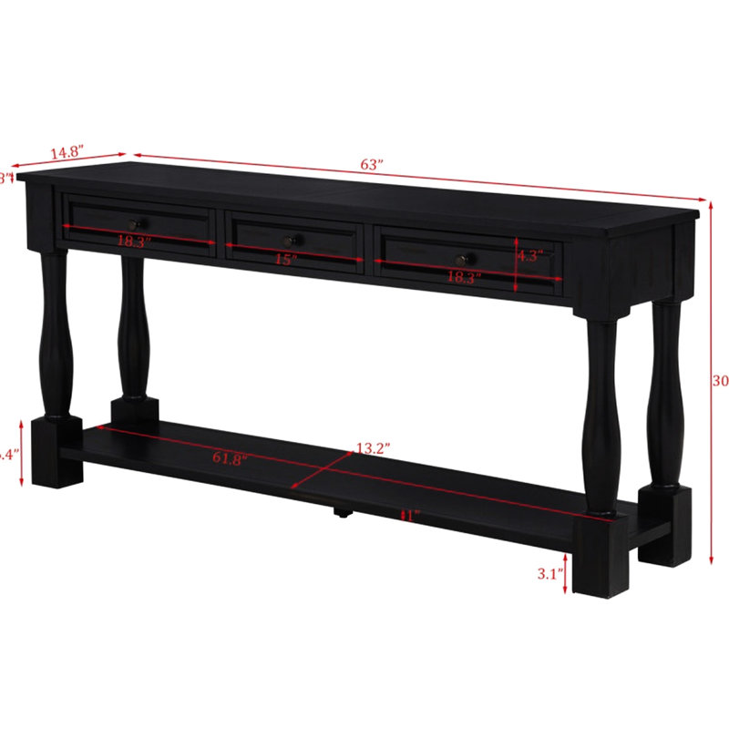 Console extra épaisse de 160 cm avec tiroirs et tablette, fini de style méditerranéen, idéale pour le salon, autoportante, avec 3 tiroirs pratiques, pour le corridor, assemblage requis.