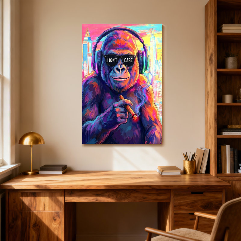 Animaux, gorille coloré avec casque et lunettes de soleil, H 30 po x l 20 po