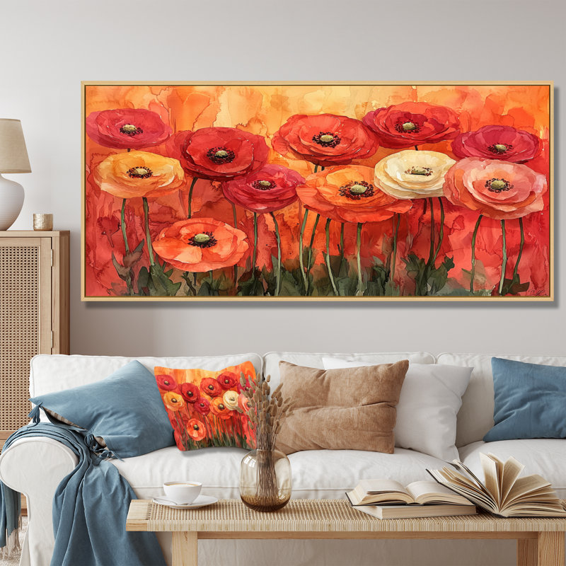 Jaccob - Floral Canvas Wall Decor, H 28 po x l 60 po, Cadre flottant, Noir, noir, noir, noir
