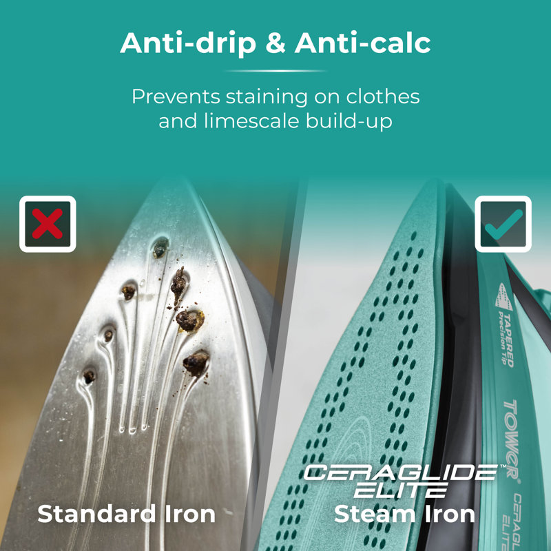 Tower T22008TL CeraGlide Cordless Steam Iron with Ceramic Soleplate and Variable Steam Function