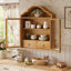 Armoire murale rétro en bois massif vieilli rustique avec plateau ondulé élégant, pour la salle à manger, la cuisine, le salon et la salle de bain-1370137290
