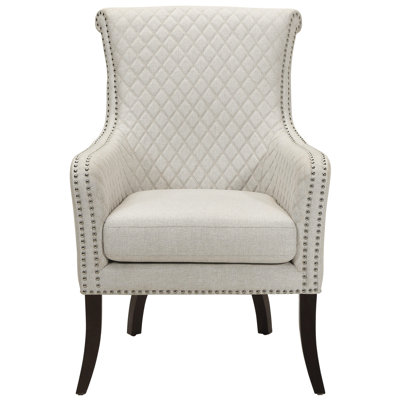 Fauteuil d'appoint de luxe classique beige avec coussins en mousse haute densité, dossier cousu en losange, garnitures cloutées, structure en bois massif et en contreplaqué, capacité de poids de 300 lb, dossier attaché avec mesure de profondeur de 28,5 po