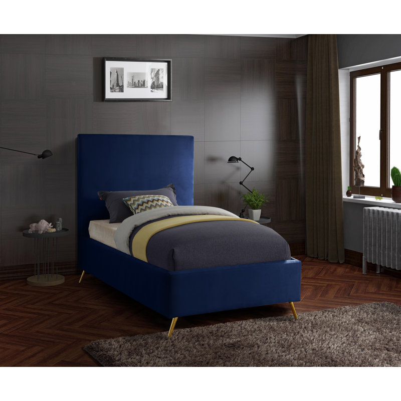 Lit plateforme tapissier Jasmine Lavaca, Simple, Velours marine