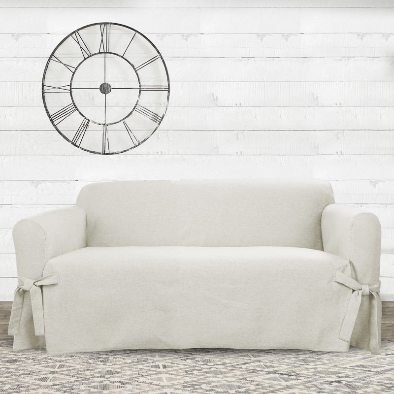 Charcoal Farmhouse Basketweave Loveseat Slipcover