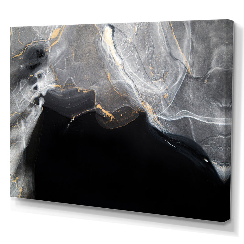 Marbre noir et gris Gloden, ondulations d'art II - œuvre d'art moderne sur toile, H 34 po x l 44 po x P 1,5 po, Toile tendue