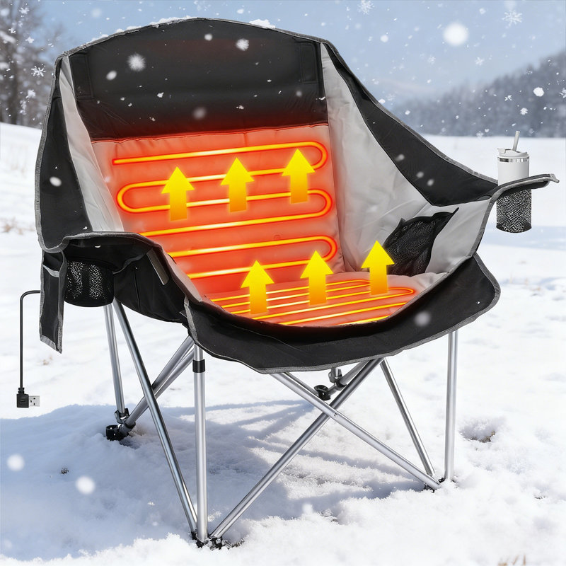 Oversized Heated Camping Chair With 3-Level Warmth & Dual Heating Zones, Portable Folding Outdoor Heated Seat For Camping, Sports & Lawn Use (Battery Not Included)