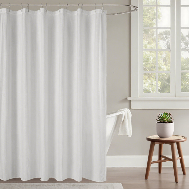 Soft Tufted Texture Chenille Stripe Shower Curtain, White