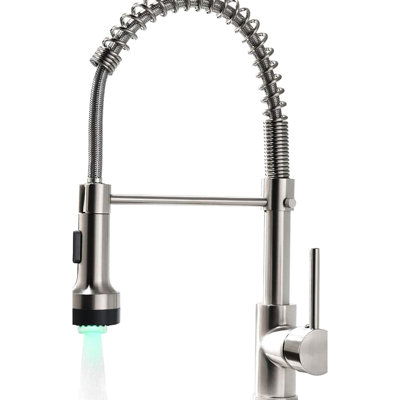 Brushed Nickel Kitchen Faucet With Pull Down , Single Lever, Ceramic Filler, Modern For And Bath Sinks Faucets Commercial Lever Handle, Nickel, Contemporary Style Sink