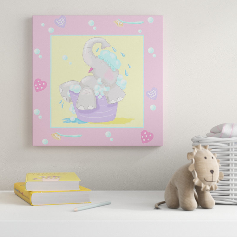 « baby éléphant bain iii », art sur toile, H 14 po x l 14 po x P 2 po