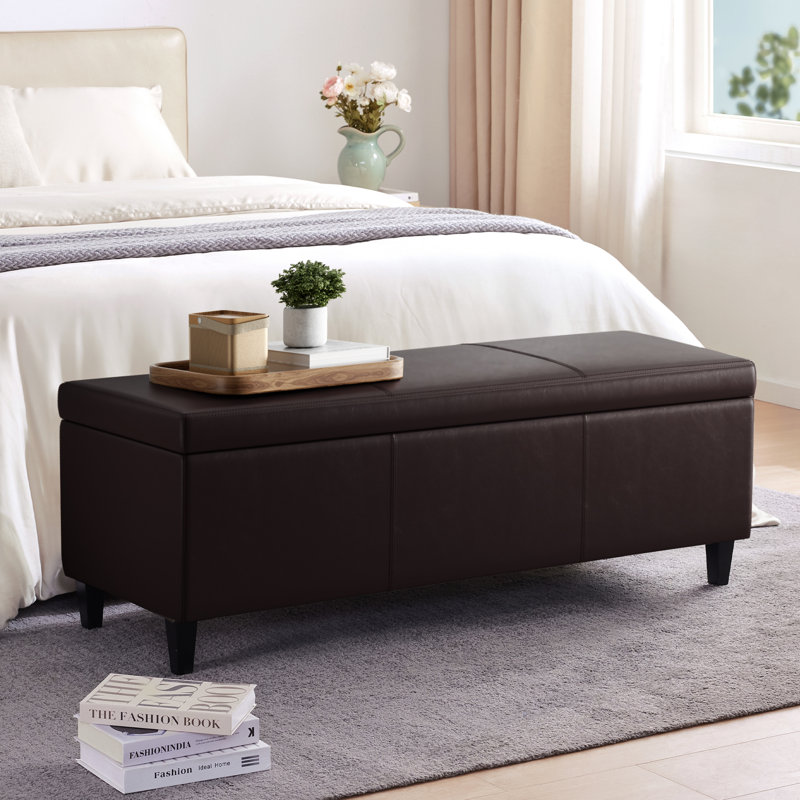 Faux Leather Upholstered Storage Bench, Brown