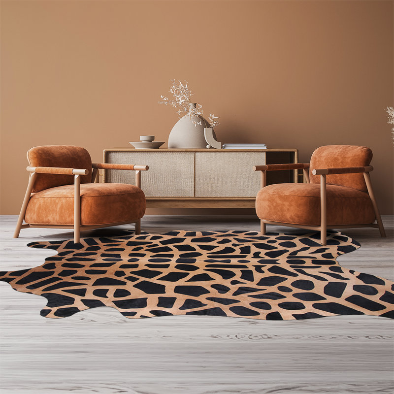 Tapis en peau de vache à imprimé girafe personnalisé, Nouveauté 6 pi 2 po x 7 pi 4 po