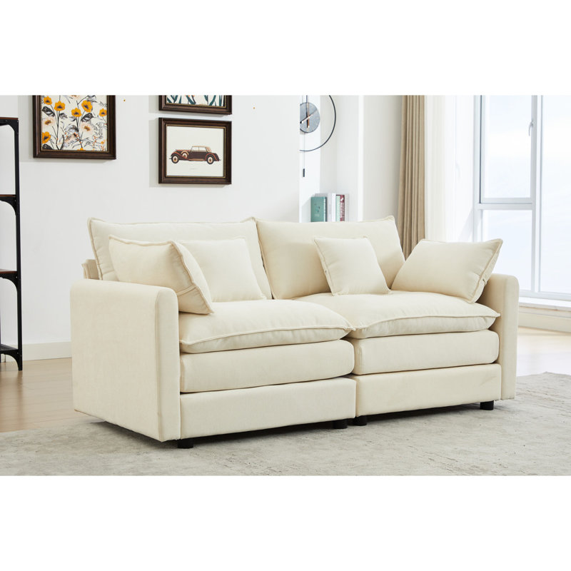 Salon chambre à coucher 2, en L moderne, chenille blanche avec style en L, chenille, pour