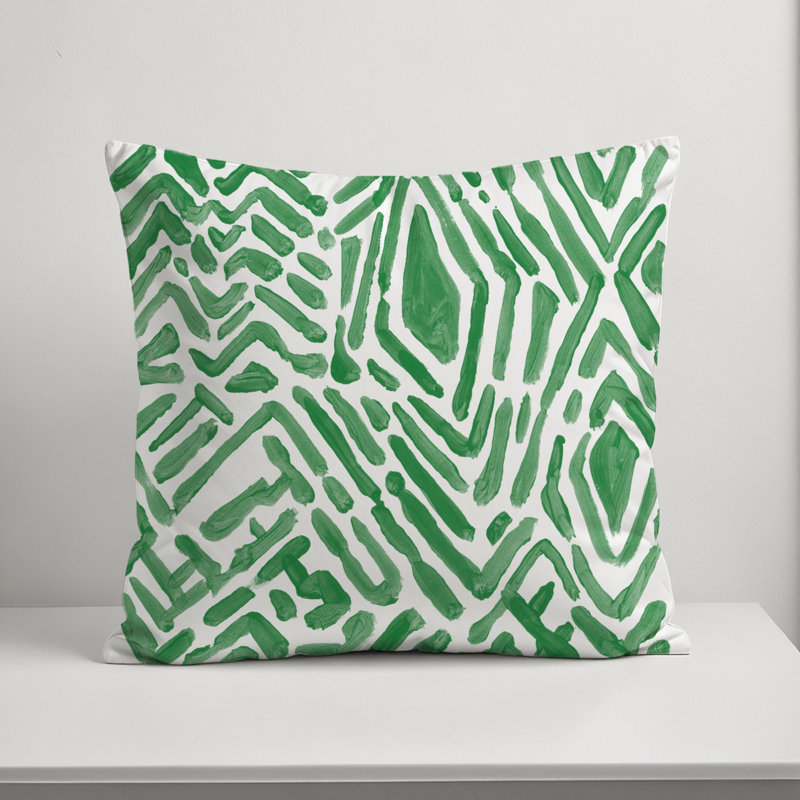 Abstract Outdoor Reversible Throw Pillow, 18" H x 18" W, Green