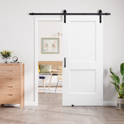 Pre-assembled Panel, 80''H Sliding Barn Door White Finish Manufacture Plank Wood Closet Pantry Door with Installation Hardware kit