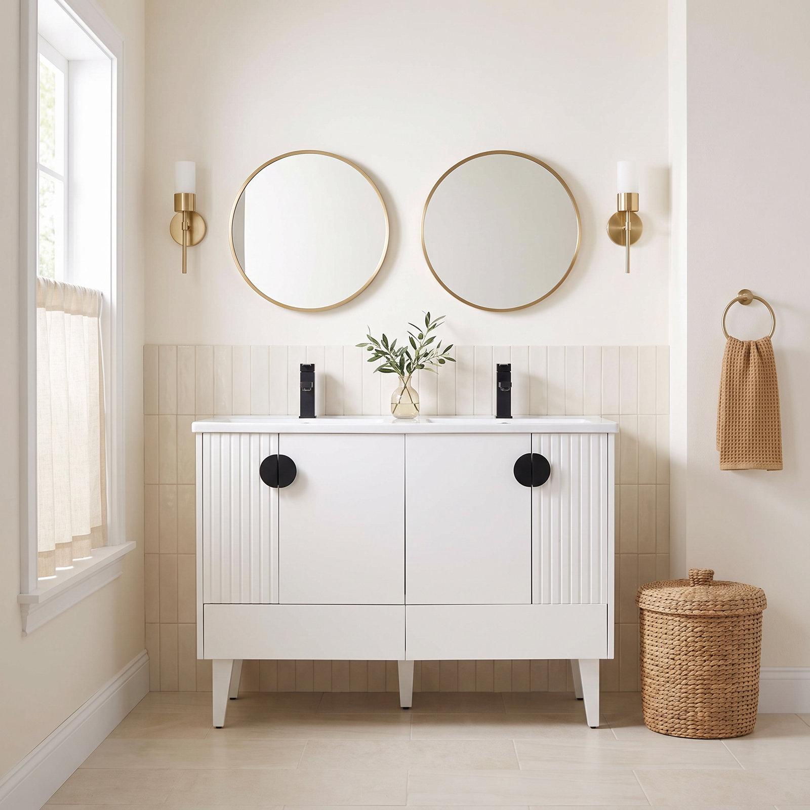 Saimah 47.25'' Double Bathroom Vanity, White Matte, Black