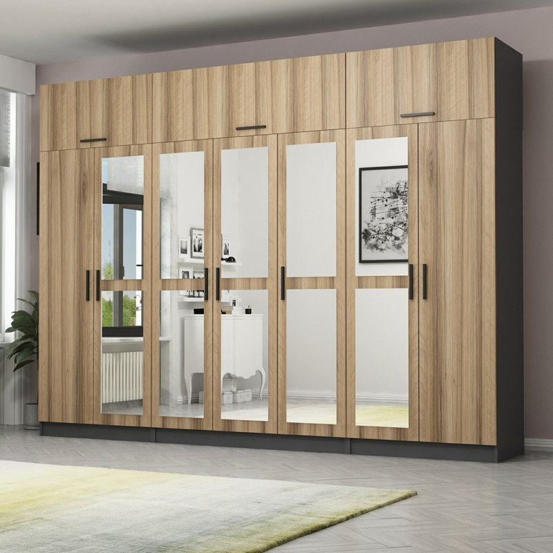 Elina Manufactured Wood Wardrobe, 235cm H x 315cm W x 52cm D, Brown