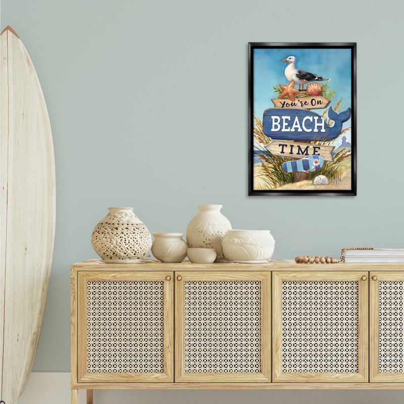 Toile flottante encadrée «On Beach Beach» par Geoff Allen, H 31 po x l 21 po, Cadre flottant métallique doré