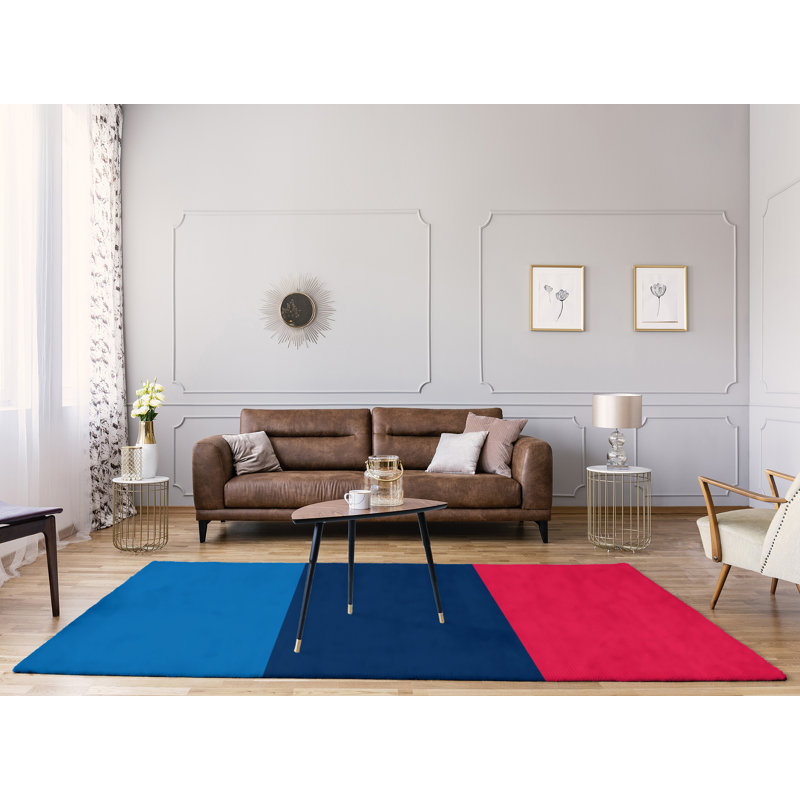 Tapis bleu/marine/rouge rayé, Rectangle 9 pi x 12 pi