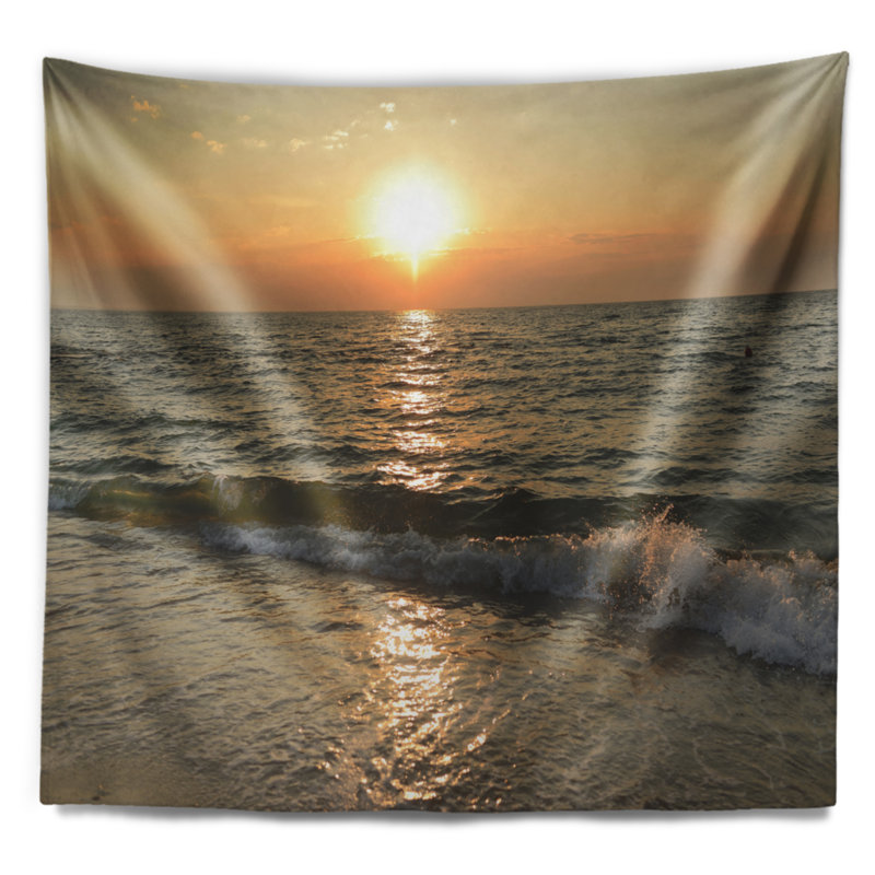 Tapisserie de plage, paysage marin noir au soleil matinal, H 32 po x l 39 po