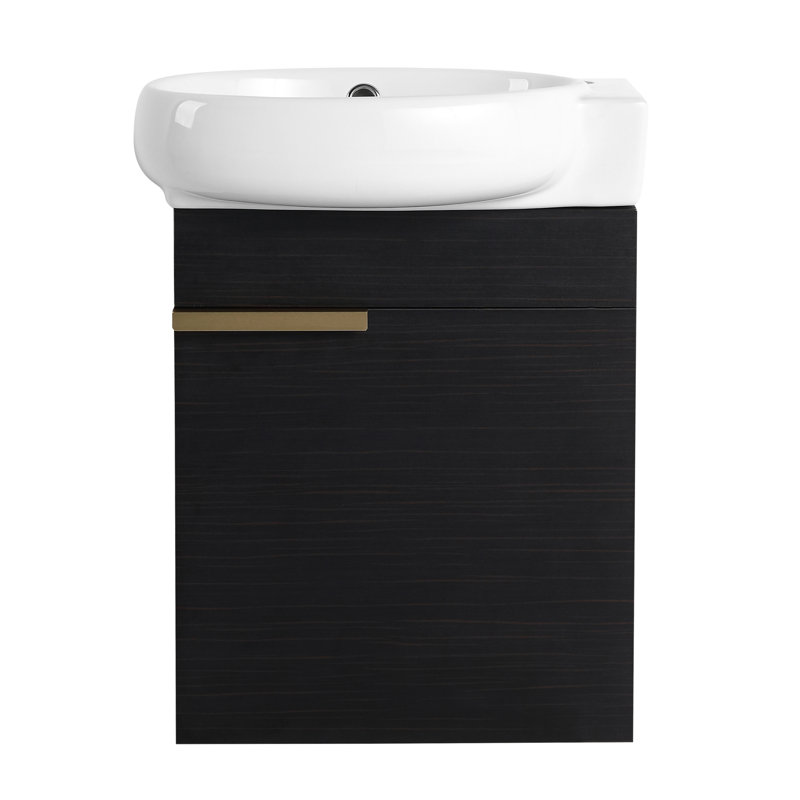 Meuble-lavabo mural 16 po - Châtaignier noir pour petits espaces de salle de bain - Design mural, Noir châtaignier