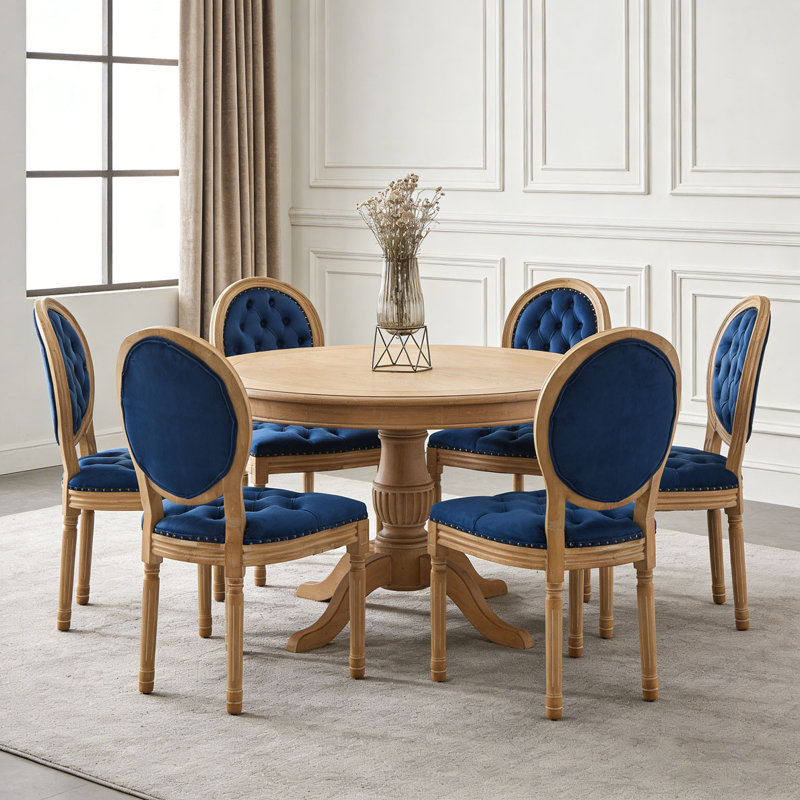 Chaise en bois massif avec garniture cloutée, Bleu