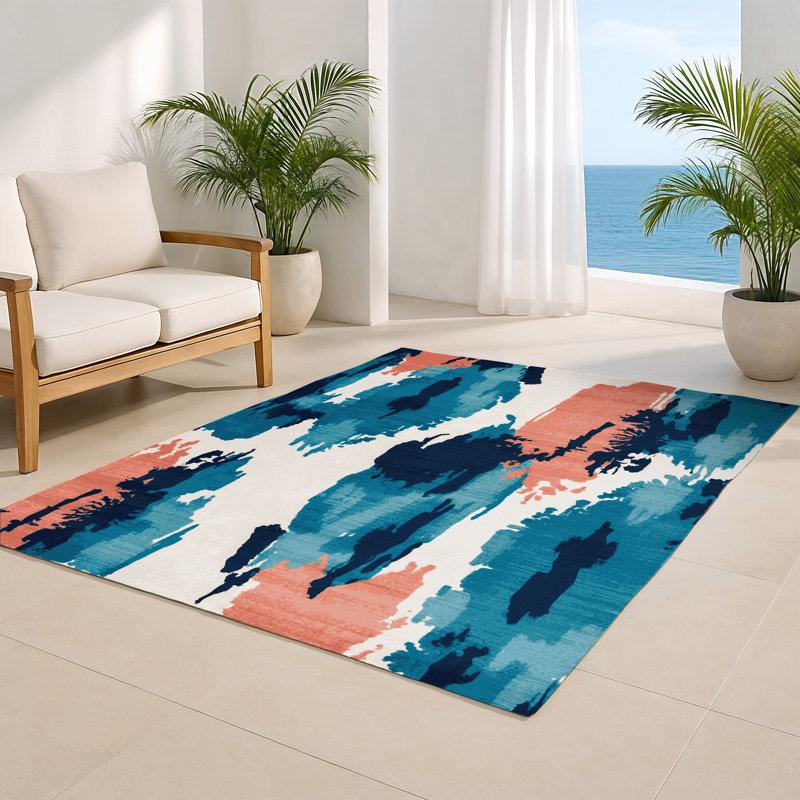 Watercolor Blue Indoor and Outdoor Area Rug, Rectangle 4' x 6'