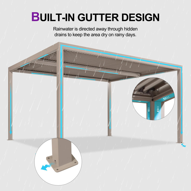 Pergola à persiennes mauve 12 'x 14', pergola à toit rigide en aluminium avec toit rétractable réglable pour terrasse, jardin
