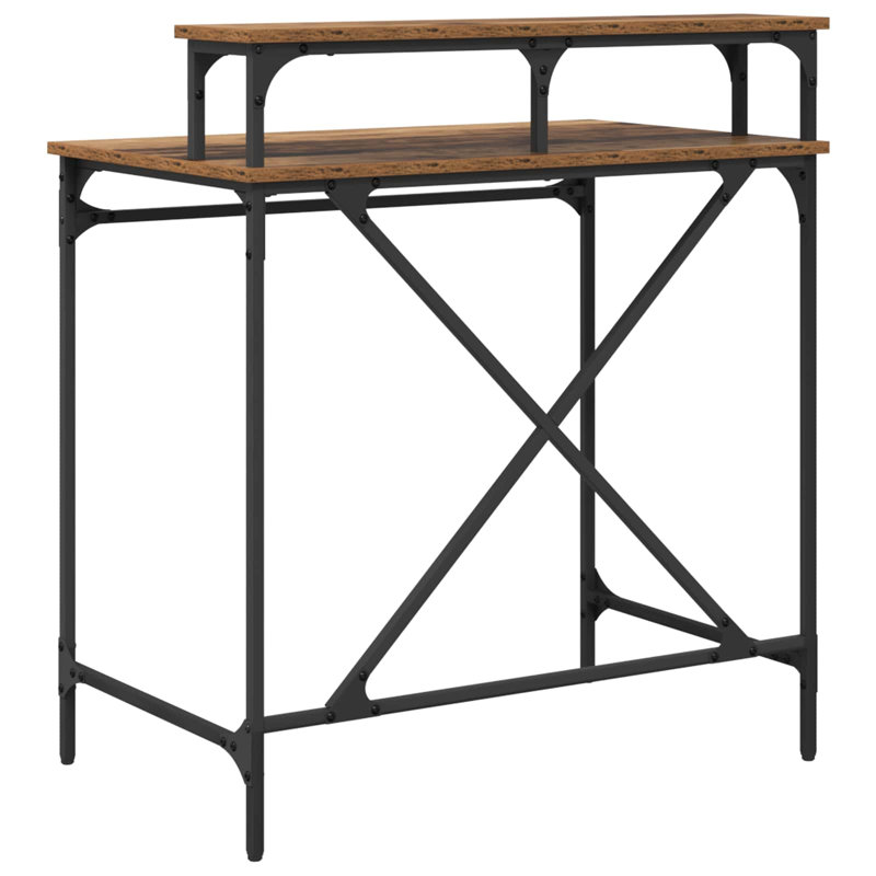 Metal Base Computer Desk, Old Wood, 90cm. H x 80cm. W x 50cm. D