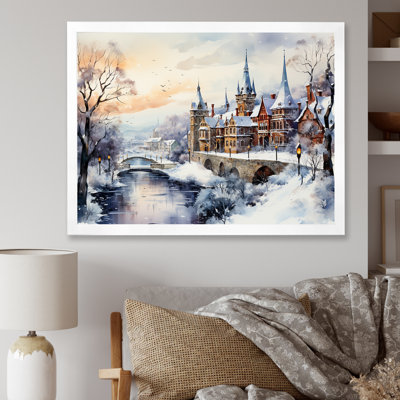 «Wonderful village Winter at Christmas II», art mural paysage d'hiver pour le salon