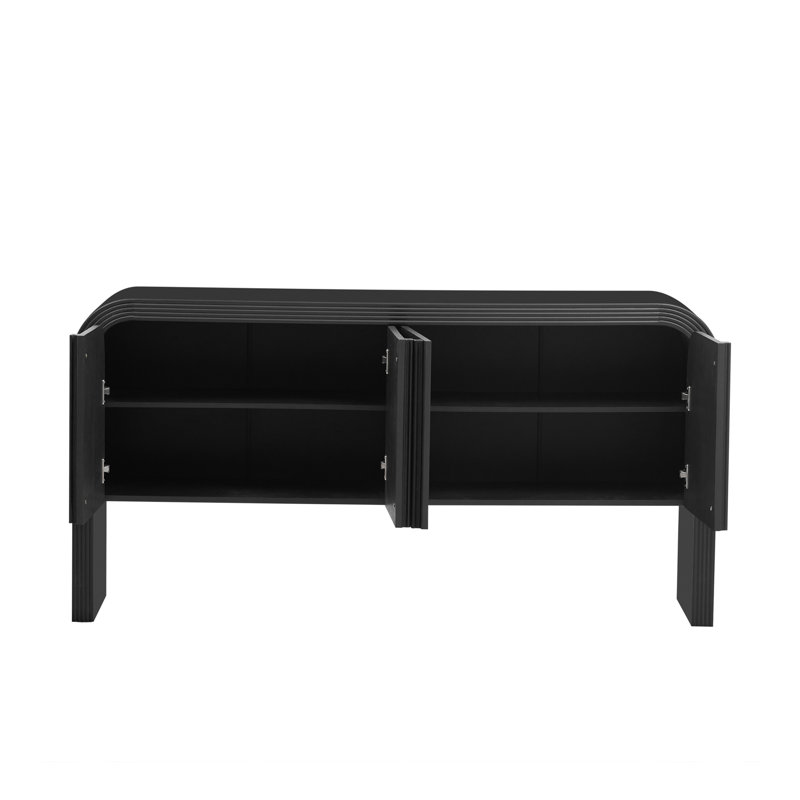 Console de 63 pouces à motif de vagues avec 4 portes et tablette réglable, table de canapé courbée derrière le canapé, table d'entrée rustique étroite pour le salon, le vestibule et le couloir
