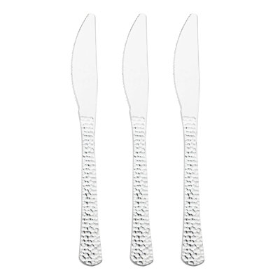 Couteaux en plastique martelé argent brillant métallique
