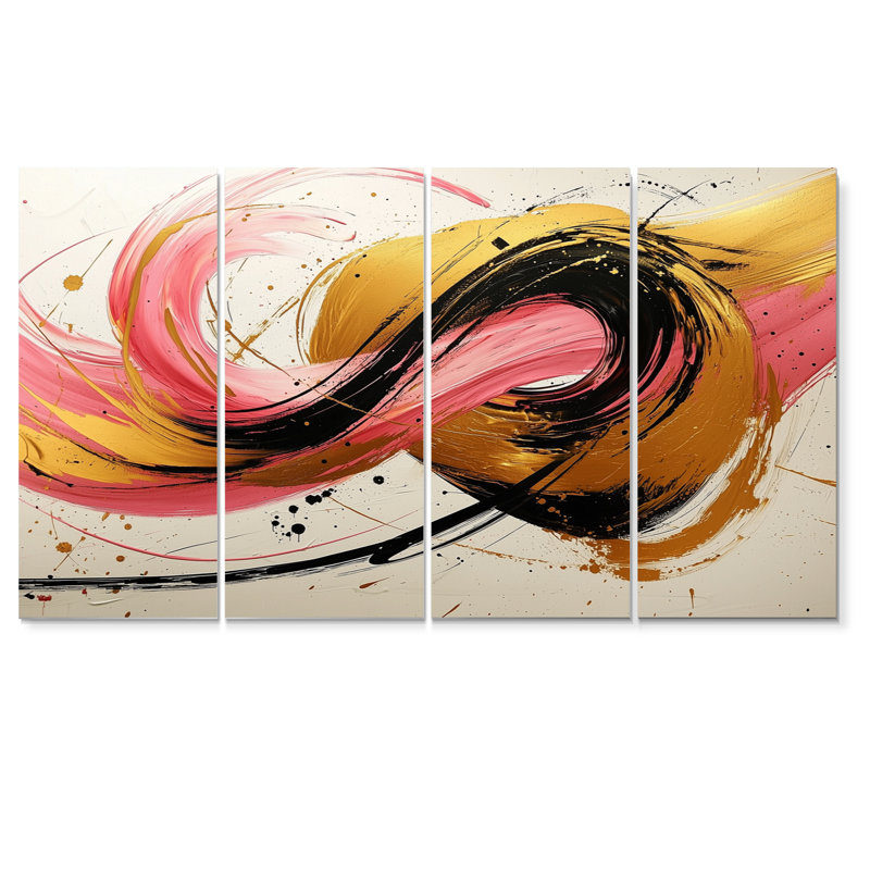 Cercles abstraits dans des tons roses et dorés - ensemble d'art mural formes abstraites, H 32 po x l 64 po