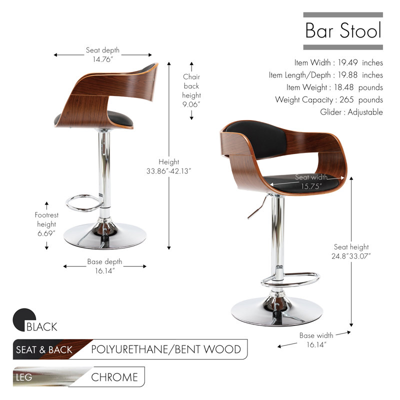 Tabouret de bar Mid-Century Antoney, Noir