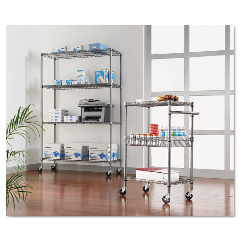 72" Anthracite Black Steel Mobile Shelf Rack with 4 Shelves
