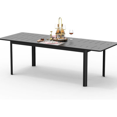 Table de patio en métal et aluminium pour 6 à 8 personnes, table de salle à manger extensible rectangulaire pour l'extérieur, rouille et intempéries, facile à assembler, passer l'aspirateur, bistro de jardin en pelouse fascinant en aluminium, 6 à 8 personnes