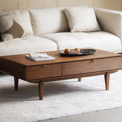 Table basse en bois de cerisier massif avec tablette ouverte