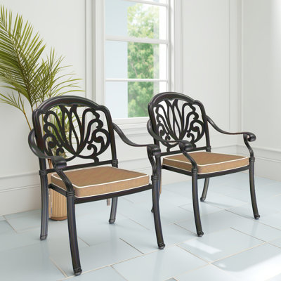 Ensemble de fauteuils d'extérieur pour le jardin - Structure en aluminium, coussins bruns, empilables pour le patio