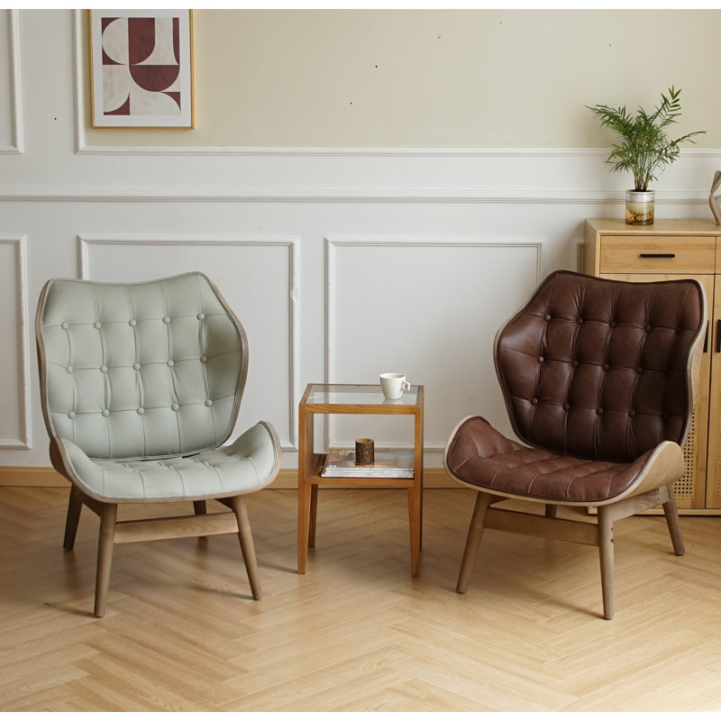 Fauteuil à oreilles capitonné Jeyshan, Similicuir gris