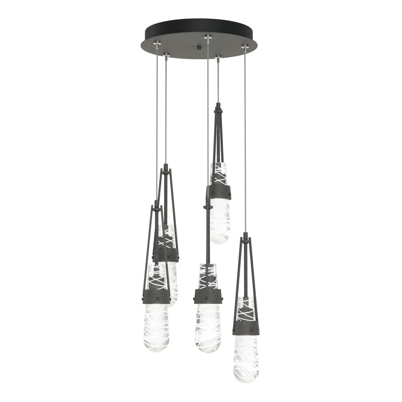 Link 5 - Light Pendant, Standard: 19" to 80", Clear Glass with White Threading, Natural Iron
